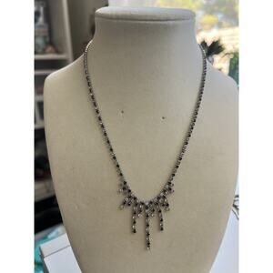 Monet Vintage Silver Tone Blue Clear Rhinestone Elegant Necklace Dainty 16”